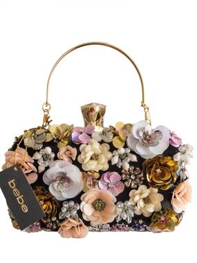 Bebe Black Multi Floral Clutch NEW